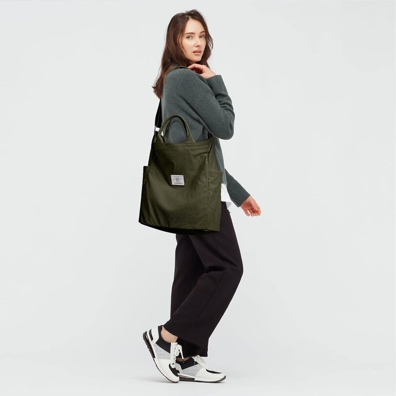 KALIDI Corduroy Tote Bag, Large Messenger Bag Shoulder Hobo Anti Splash Crossbody Zipper Bag Casual Work Shopping Women - Image 2